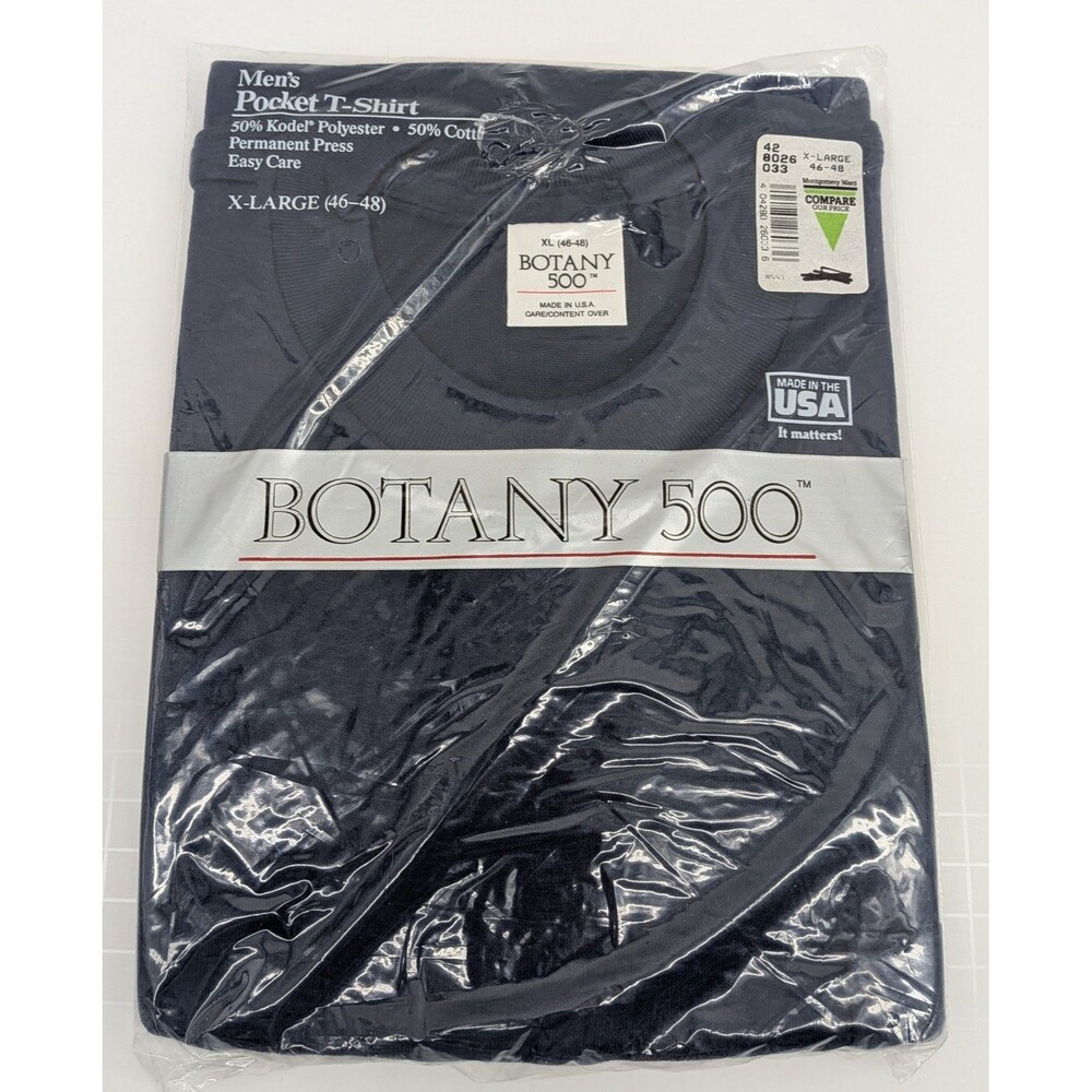 Vintage Botany 500 Men's Pocket T-Shirt X-Large 46-48 Navy Blue NOS Made in USA